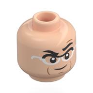 Minifig Head Mr. 3, Thick Black Eyebrows, White/Black Glasses, Mean Smile / Worried Hellnougat