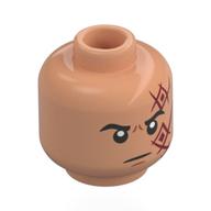 Minifig Head Monkey D. Dragon, Black Eyebrows, Dark Red Squares, Neutral Stare / Lopsided Scowl Nougat