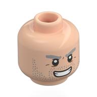 Minifig Head Dr. Hiriluk, Light Bluish Grey Eyebrows, Stubbles, Wrinkles, Smile with Teeth / Angry Hellnougat