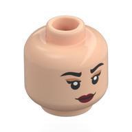 Minifig Head Miss All Sunday, Black Eyebrows, Nougat Eyeshadow, Dark Red Lips, Neutral Smile / Mean Smile Hellnougat