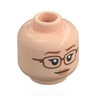 Minifig Head Nami, Dark Orange Eyebrows, Metal Pink Glasses, Peach Lips, Neutral Smile / Worried Light Nougat