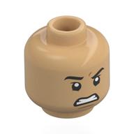 Minifig Head Roronoa Zoro, Black Eyebrows, Angry / Mean Smile Warmes Beige