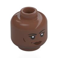Minifig Head Kayla Watts, Black Eyebrows, Dark Red Lips, Smile / Frown Medium Brown