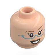 Minifig Head Fairy Godmother, Nougat Eyebrows, Peach Lips, Silver Half Glasses, Smile, Raised Eyebrow / Shocked Light Nougat
