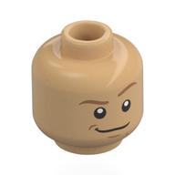 Minifig Head Prince Charming, Nougat Eyebrows, Chin Dimple, Crooked Smile, Raised Eyebrow / Angry Scowl Warm Tan
