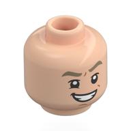 Minifig Head Captain James T. Kirk, Dark Tan Eyebrows, Crooked Smile, Raised Eyebrow / Angry Grin Hellnougat