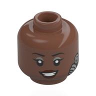 Minifig Head Nyota Uhura, Black Eyebrows, Silver Eyeshadow, Dark Red Lips, Silver Microphone Medium Brown