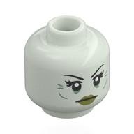 Minifig Head Baroness, Black Eyebrows, Olive Green Lips, Neutral / Smile Glow in Dark White