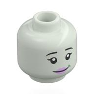 Minifig Head Maid, Black Eyebrows, Pink Lips, Tired Smile, Mouth Closed / Open Mouth Smile Glow in Dark White