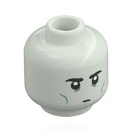 Minifig Head Butler, Black Eyebrows, Olive Green Eyeshadow, Stern Stare / Scared Glow in Dark White