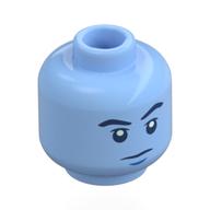 Minifig Head Batman, Black Eyebrows, Blue Chin Dimple, Crooked Smile / Angry Scowl Leuchtendes Hellblau