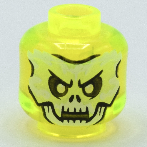 Minifig Head Scythe Master Ghoultar / Soul Archer, Yellowish Green Skull, Fangs print Trans-Neon Green