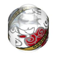 Minifig Head (No Face), Bottle / Jar, Red Flower, Gold Band Print Transparent
