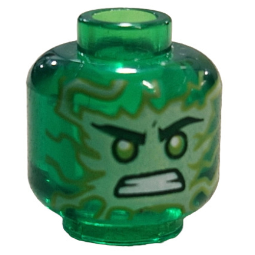 Minifig Head Lloyd Garmadon, Lime Flames, Green Eyes print Transparent-Grün