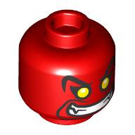 Minifig Head Jafar, Genie Form, Raised Eyebrows, Yellow Eyes, Big Grin, Teeth, Fangs print Red