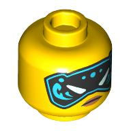 Minifig Head Nya, Black and Bright Light Blue Eye Mask / Beauty Mark, Determined Stare print Yellow