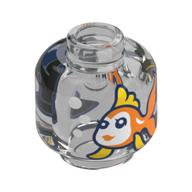 Minifig Head (No Face) Cleo, Fishbowl Goldfish and Castle print Transparent