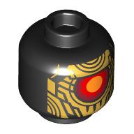Minifig Head Imperium Guard Droid, Gold Plating, Red and Orange Center Eye print Schwarz