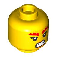 Minifig Head Wyldfyre, Red Eyebrows, Scar, Angry Teeth print Yellow