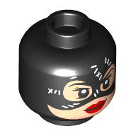 Minifig Head Catwoman, Leather Mask, White Stitches, Red Lips print Schwarz