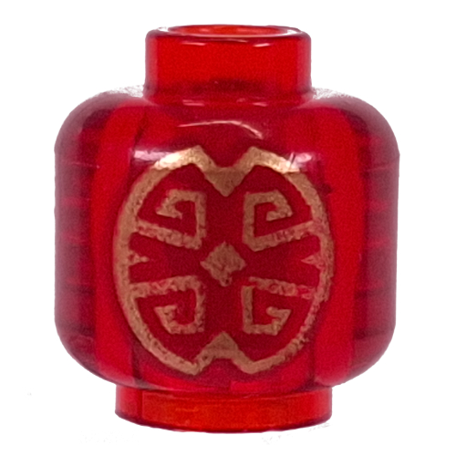 Minifig Head (No Face), Gold Decorations print Trans-Red