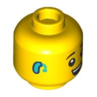 Minifig Head, Eyebrows, Dark Turquoise Hearing Aid, Surprised Print in 