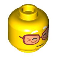 Minifig Head Mrs. Castillo, Dark Red Glasses, Wrinkles, Closed Eyes, Open Mouth Smile / Closed Mouth Smile Yellow