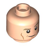Minifig Head Hawkeye, Dark Tan Eyebrows, Thin Mouth, Angry, Bandage / Smirk, Raised Eyebrow Light Nougat
