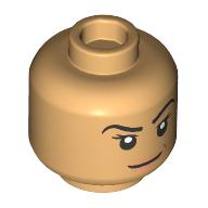 Minifig Head Echo, Peach Lips, Stern Smile, Raised Eyebrow / Angry Teeth Warmes Beige