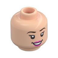 Minifig Head Cinderella / Wendy Darling, Reddish Brown Eyebrows, Pink Lips, Open Mouth Smile / Closed Mouth Smile print Light Nougat