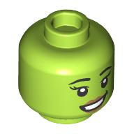 Minifig Head She-Hulk, Nougat Lips, Lopsided Grin / Open Mouth Smile Lime