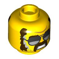 Minifig Head Houndog McBrag, Black Sunglasses, Reddish Brown Moustache and Sideburns print Gelb
