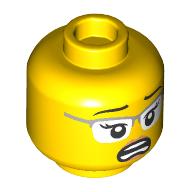 Minifig Head Gayle Gossip, Glasses, Open Mouth / Worried Print Gelb