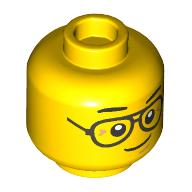Minifig Head Cyrus Borg, Silver Glasses, Crooked Smile Print Yellow