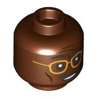 Minifig Head Ray Arnold, Gold glasses, Black Moustache, Confused / Scared print Reddish Brown