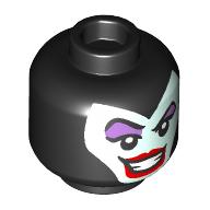 Minifig Head Maleficent, Light Aqua Face, Raised Black Eyebrow, Medium Lavender Eyeshadow, Red Lips, Open Mouth Smile, Teeth print Black