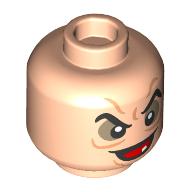 Minifig Head Evil Queen, Back Eyebrows, Dark Tan Eyeshadow, Wrinkles, Single Tooth, Open Mouth Mean Smile / Angry Scowl print Light Nougat