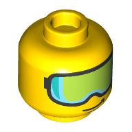 Minifig Head, Skiing Goggles, Light Blue and Lime Visor print Yellow