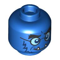Minifig Head Beast, Thick Black Eyebrows, Dark Blue Fur, Fangs, Angry / Glasses, Dark Blue Eyes Blau