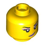 Minifig Head Zoey, Lavender Eyeshadow, Lavender Lips, Croaked Smirk / Open Mouth Smile Print Gelb