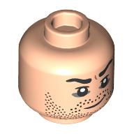 Minifig Head Scabior, Eyebrows, Stubbled Beard, Complacent Smirk / Scared print Light Nougat