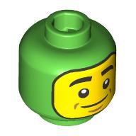 Minifig Head, Yellow Face with Smile / Big Open Mouth with Lime Tongue and Uvula Print Bright Green