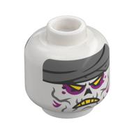Minifig Head Nightmare King, Dark Bluish Gray Bandages (Head Wrap), Yellow Eyes, Magenta Eyeshadow, Dark Bluish Gray Lines, Yellow Teeth, Angry / Wrapped Face Print Weiß