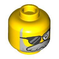 Minifig Head Mr. Oz, Sunglasses with One Glass Missing, Light Bluish Gray Beard with Silver Highlights Print Gelb