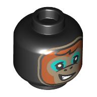 Minifig Head Albert, Dark Orange Hair, Dark Tan Monkey Face, Dark Turquoise Eyeshadow, Dark Tan Border Print Schwarz