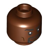 Minifig Head Goliath, Black eyebrows, Beard, Mustache, Angry / Smirk print Reddish Brown