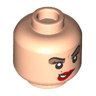 Minifig Head Mary Sanderson, Dark Tan Eyeshadow, Red Lips, Lopsided Mouth, Angry / Scared print Light Nougat