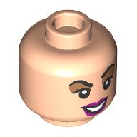 Minifig Head Sarah Sanderson, Dark Orange Eyeshadow, Coral Lips, Raised Eyebrow Smile / Worried print Light Nougat