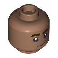 Minifig Head Kai Brightstar, Dark Brown Eyebrows, Crooked Smile / Scared print Medium Brown