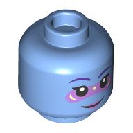 Minifig Head Lys Solay, Dark Purple Eyebrows, Lavender Marking, Closed Mouth Smile / Open Mouth Smile print Medium Blue